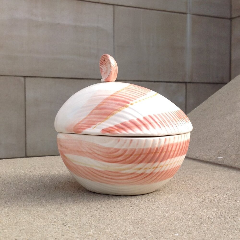 Fitz & Floyd Vanity Ceramic Box + Lid Peach Pink Mollusk Shell Coquille